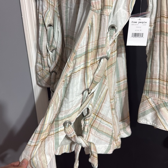 Free People Nordic Day Plaid Tie-Hem Long Sleeve Shirt Size: M - Picture 7 of 11